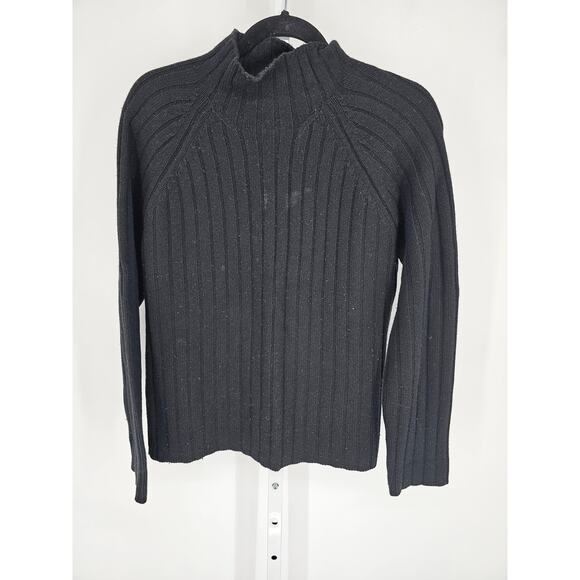 Lands End Womens Sz L (14-16) Wool Blend Sweater Black Mock Neck Ribbed - Picture 1 of 5